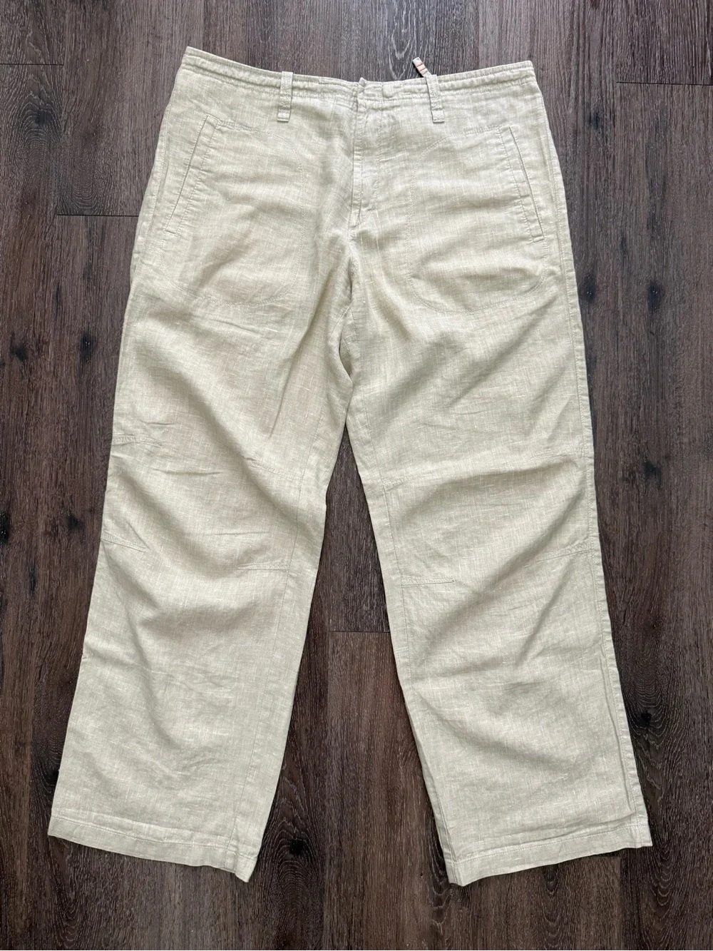 Hugo Boss Men's Light Cream Wide Linen Drawstring Pants
